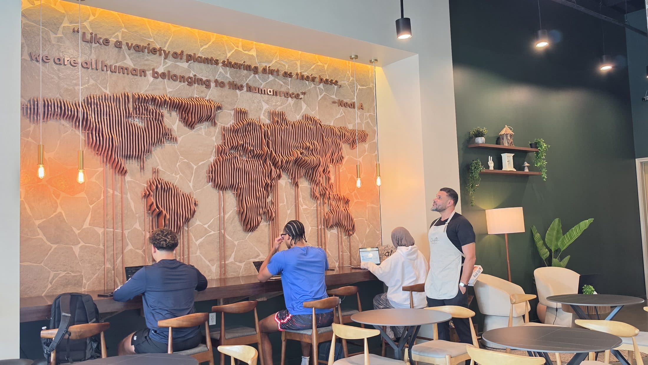 Gathered beneath the world map