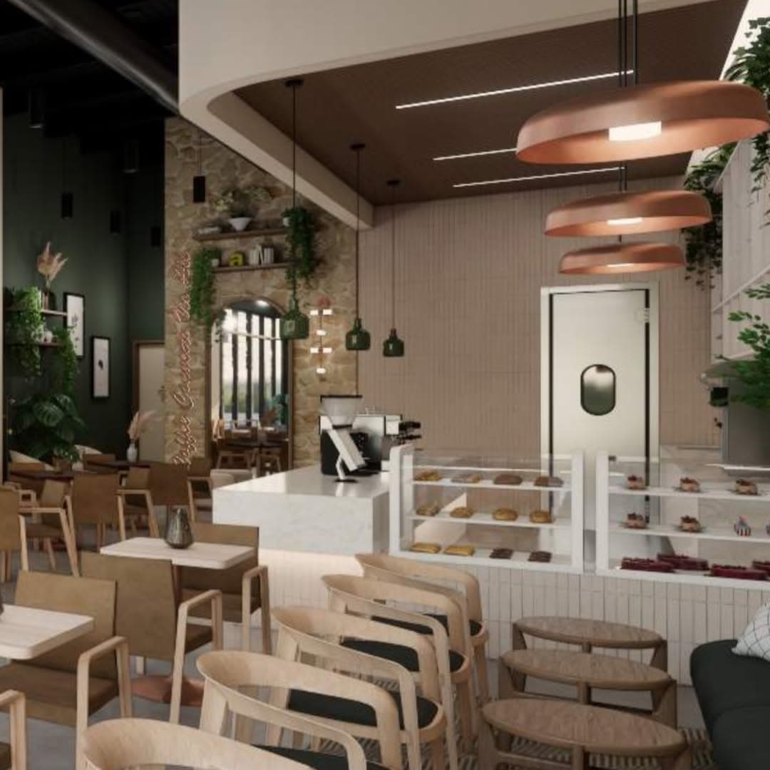 The counter and back bar, as designed