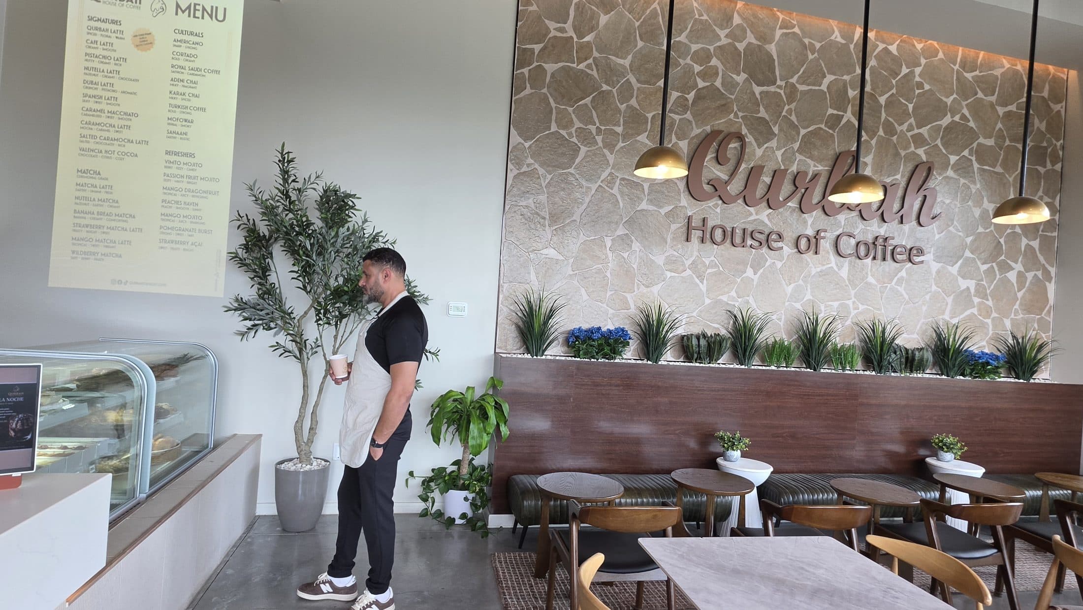 The printed menu on the wall
